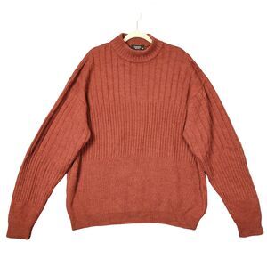 TOSCANO Dark Orange Wool Blend Mock Neck Ribbed Knitted Sweater SIZE XXL